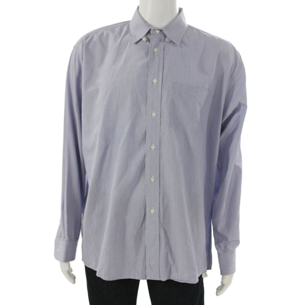 Pierre Balmain Mens Blue Striped Button Up Cotton Dress Shirt Size 16.5